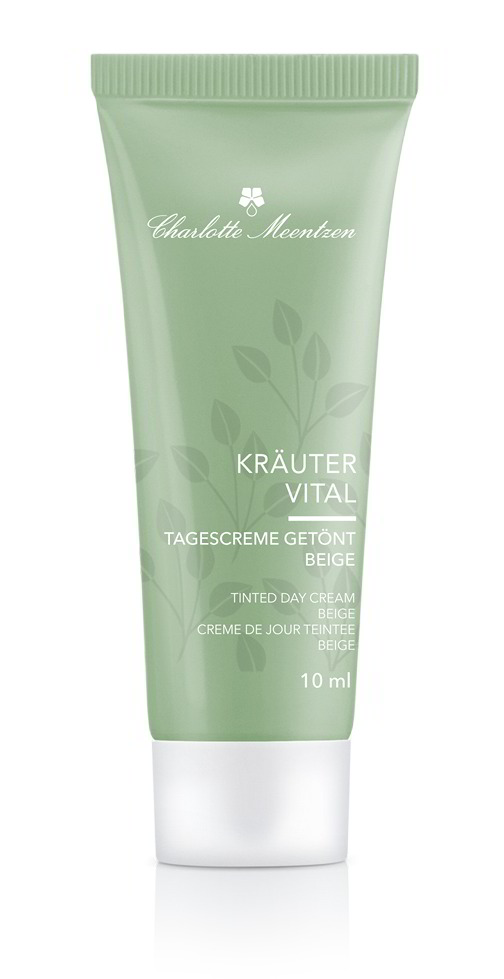 Eine grüne Tube mit der Aufschrift "Kräuter Vital", enthält eine getönte Tagescreme in Beige (10 ml).
