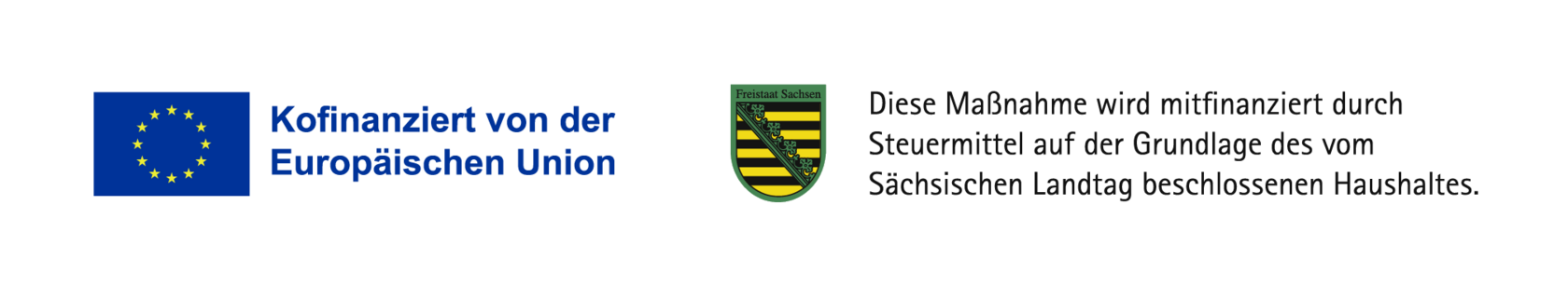 Das Bild zeigt Logos der EU und des Freistaates Sachsen mit Informationen zur Finanzierung.