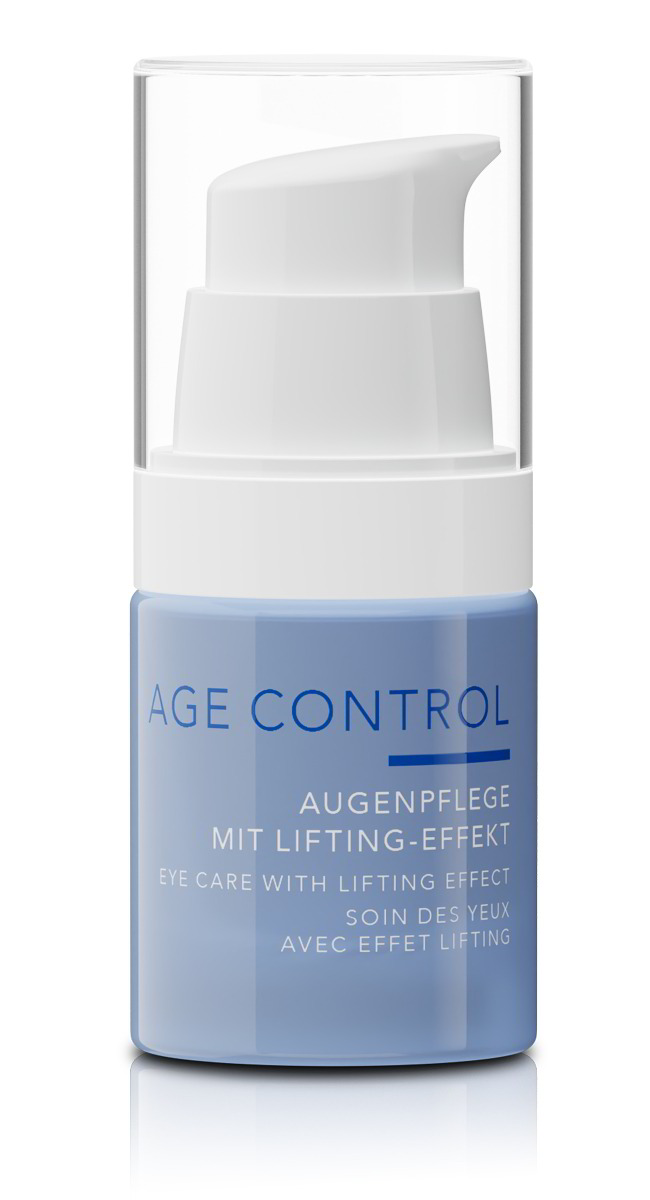 Blaues Age Control Augenpflege Produkt im Spender