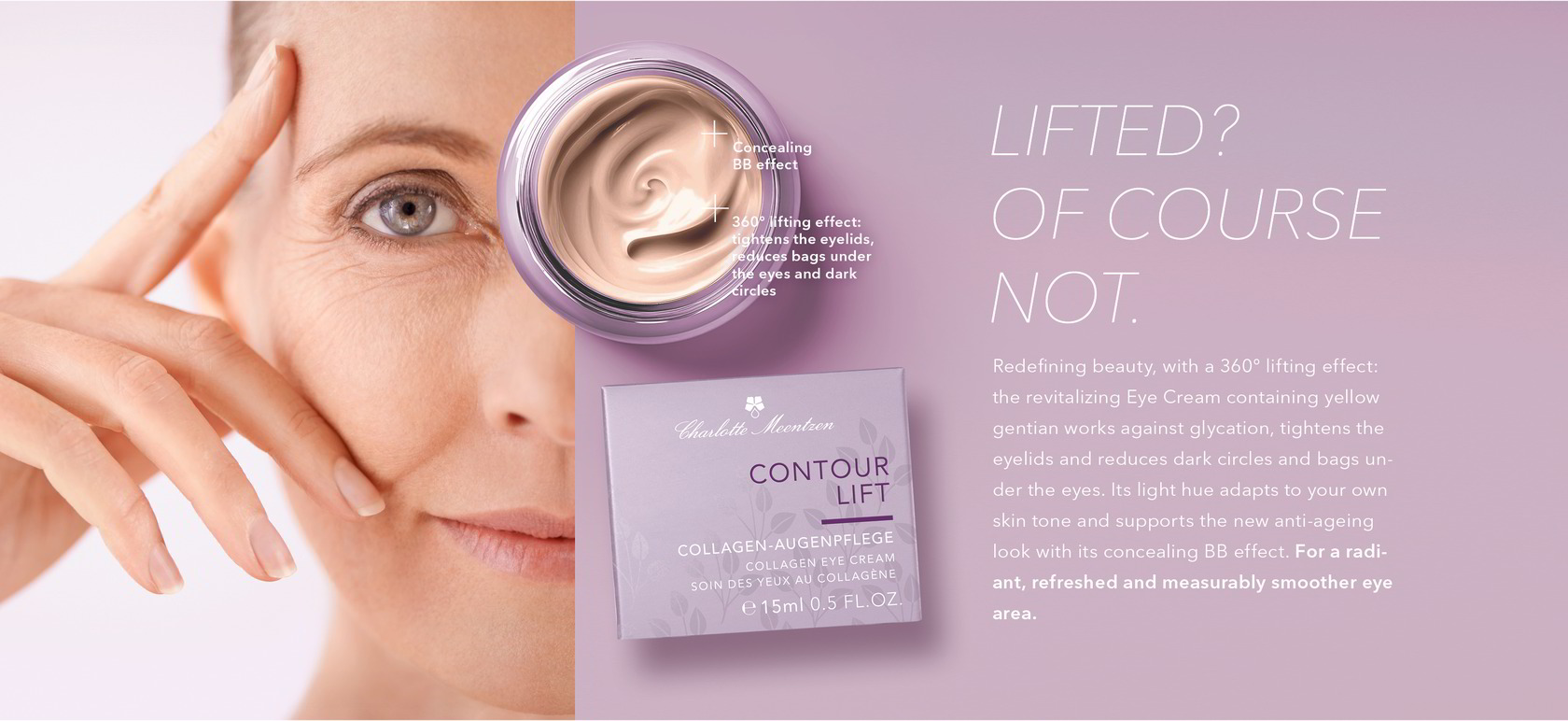 GELIFTET?NATÜRLICH NICHT.Neu definieren mit 360° Lifting-Effekt: Die revitalisierende Augenpflege wirkt mit Gelbem Enzian gegen Glykation, strafft die Lider und mildert Augenringe sowie Tränensäcke.