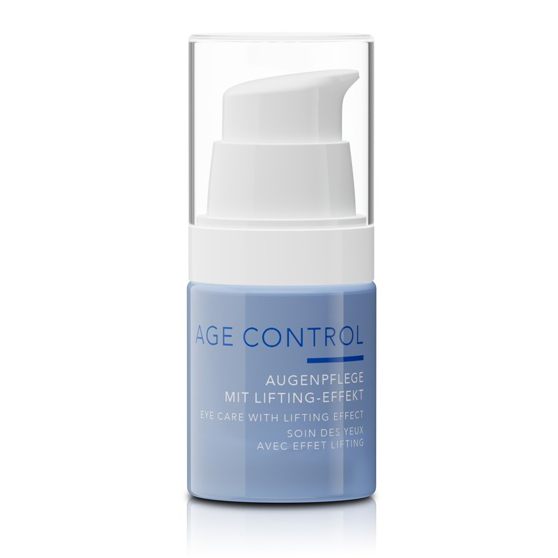 Blaues Age Control Augenpflege Produkt im Spender